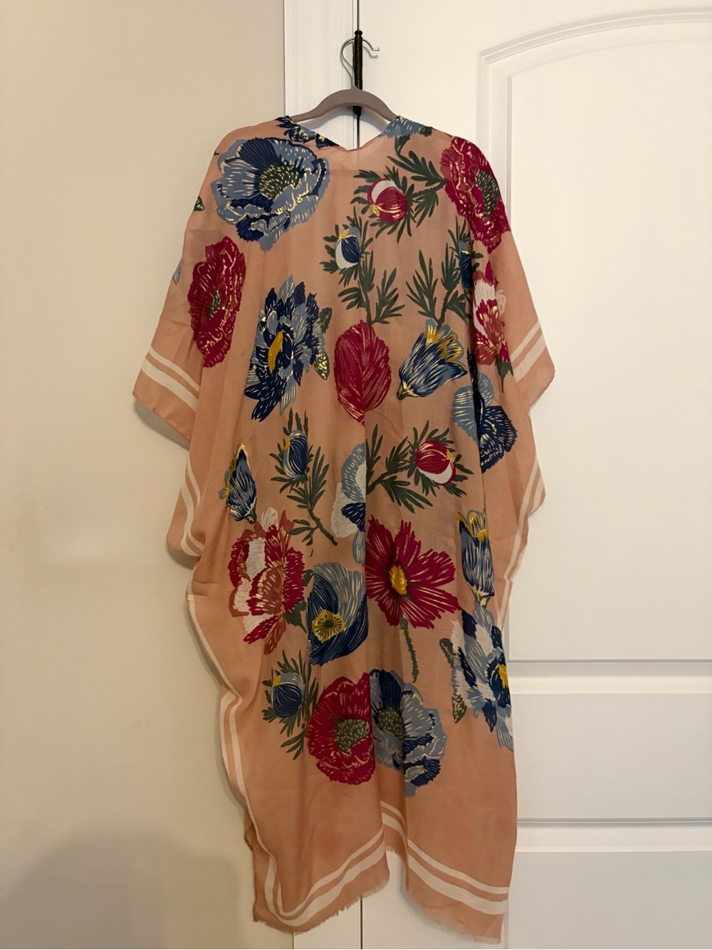 Floral Kimono Cover-Up in Blush with Multicolor Blooms - Picture 2 of 3